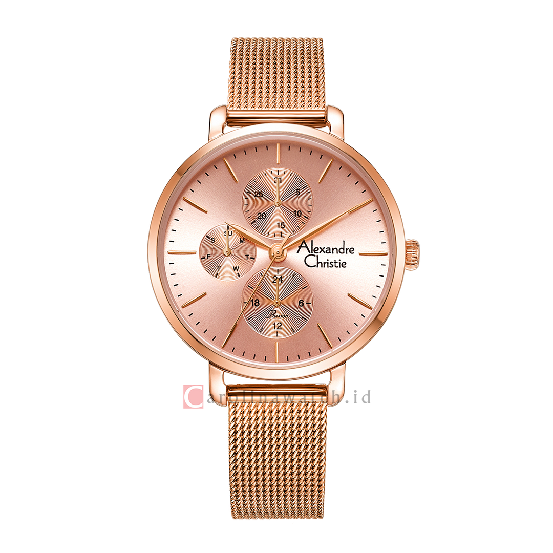 Jam Tangan Alexandre Christie Passion AC 2916 BFBRGPN Women Pink Dial Rose Gold Mesh Strap