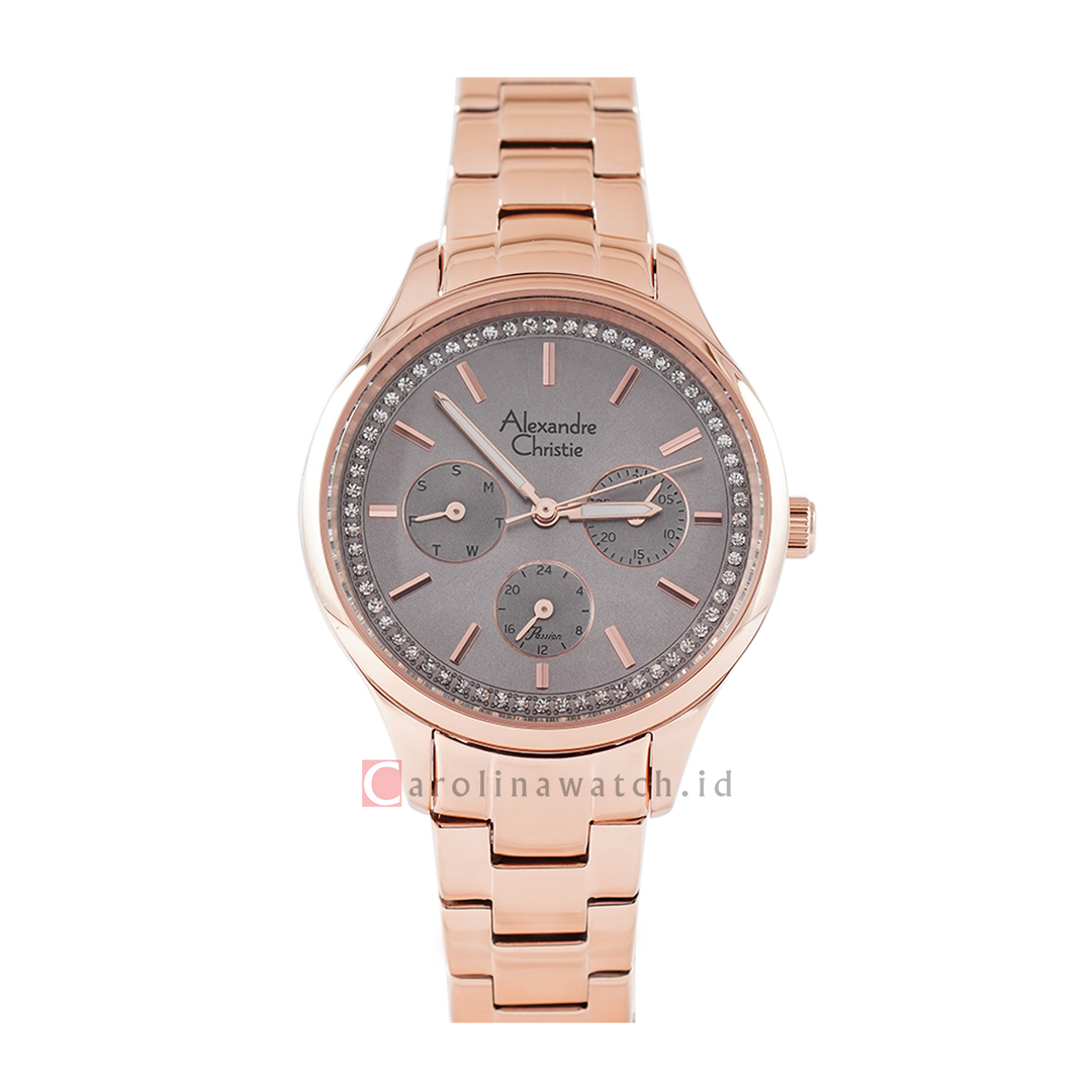 Jam Tangan Alexandre Christie Classic AC 2A42 BFBRGGR Women Grey Dial Rose Gold Stainless Steel Strap