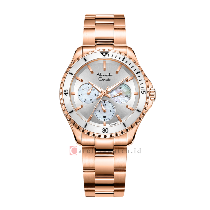 Jam Tangan Alexandre Christie Multifunction AC 2A54 BFBRGSL Women Silver MOP Dial Rose Gold Stainless Steel Strap