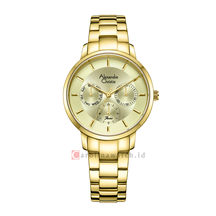 Jam Tangan Alexandre Christie Passion AC 2A88 BFBGPIV Women Gold Dial Gold Stainless Steel Strap