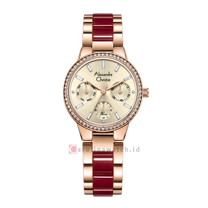 Jam Tangan Alexandre Christie Multifunction AC 2A94 BFBRGRE Women Light Gold Dial Dual Tone Stainless Steel Acetate Strap