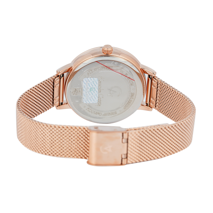 Jam Tangan Alexandre Christie Passion AC 2B25 BFBRGDR Women Glitter Red Dial Rose Gold Mesh Stainless Steel Strap