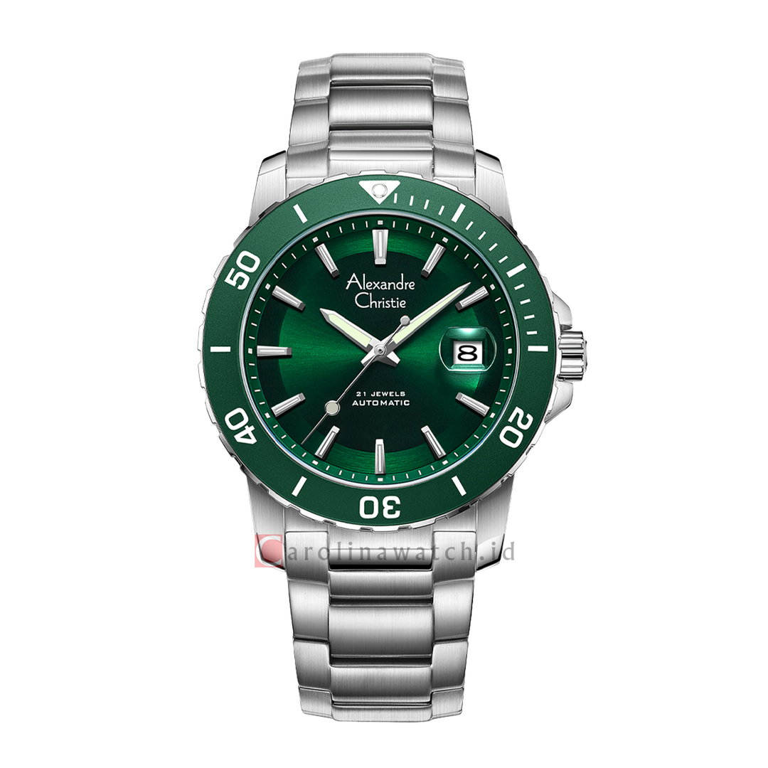 Jam Tangan Alexandre Christie AC 6141 MABSSGN Men Green Dial Stainless Steel Strap