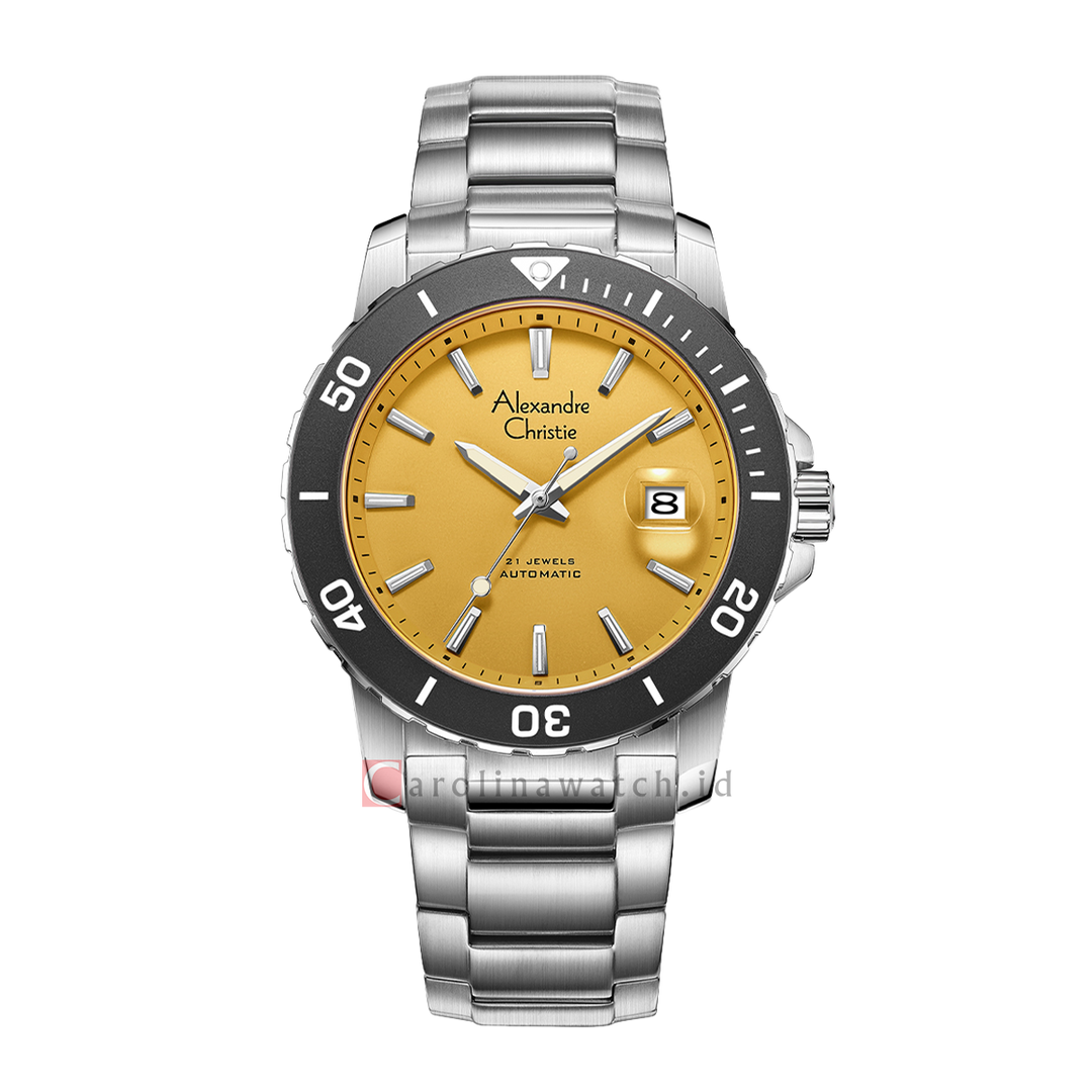 Jam Tangan Alexandre Christie AC 6141 MABSSYL Men Yellow Dial Stainless Steel Strap