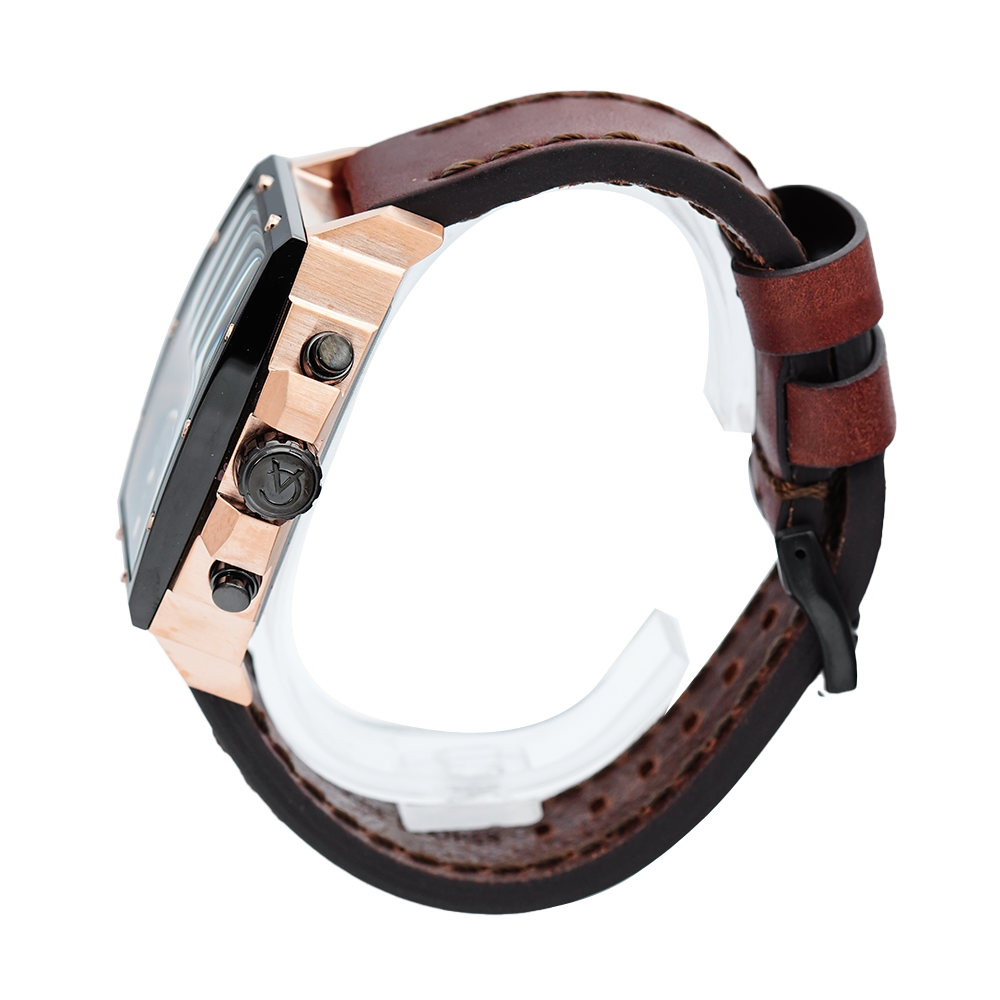 Jam Tangan Alexandre Christie Chronograph AC 6376 MCLBRBA Men Black Dial Brown Leather Strap