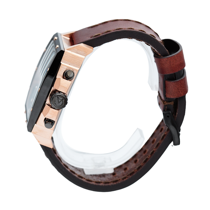 Jam Tangan Alexandre Christie Chronograph AC 6376 MCLBRBA Men Black Dial Brown Leather Strap