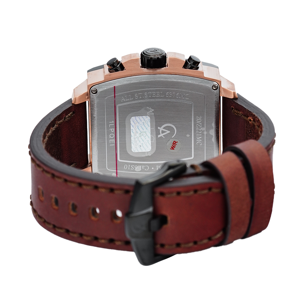 Jam Tangan Alexandre Christie Chronograph AC 6376 MCLBRBA Men Black Dial Brown Leather Strap