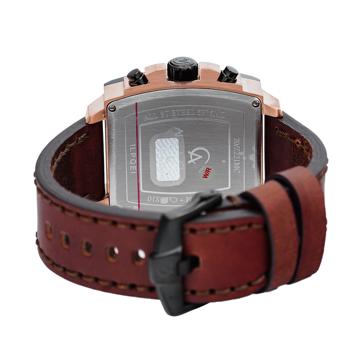 Jam Tangan Alexandre Christie Chronograph AC 6376 MCLBRBA Men Black Dial Brown Leather Strap