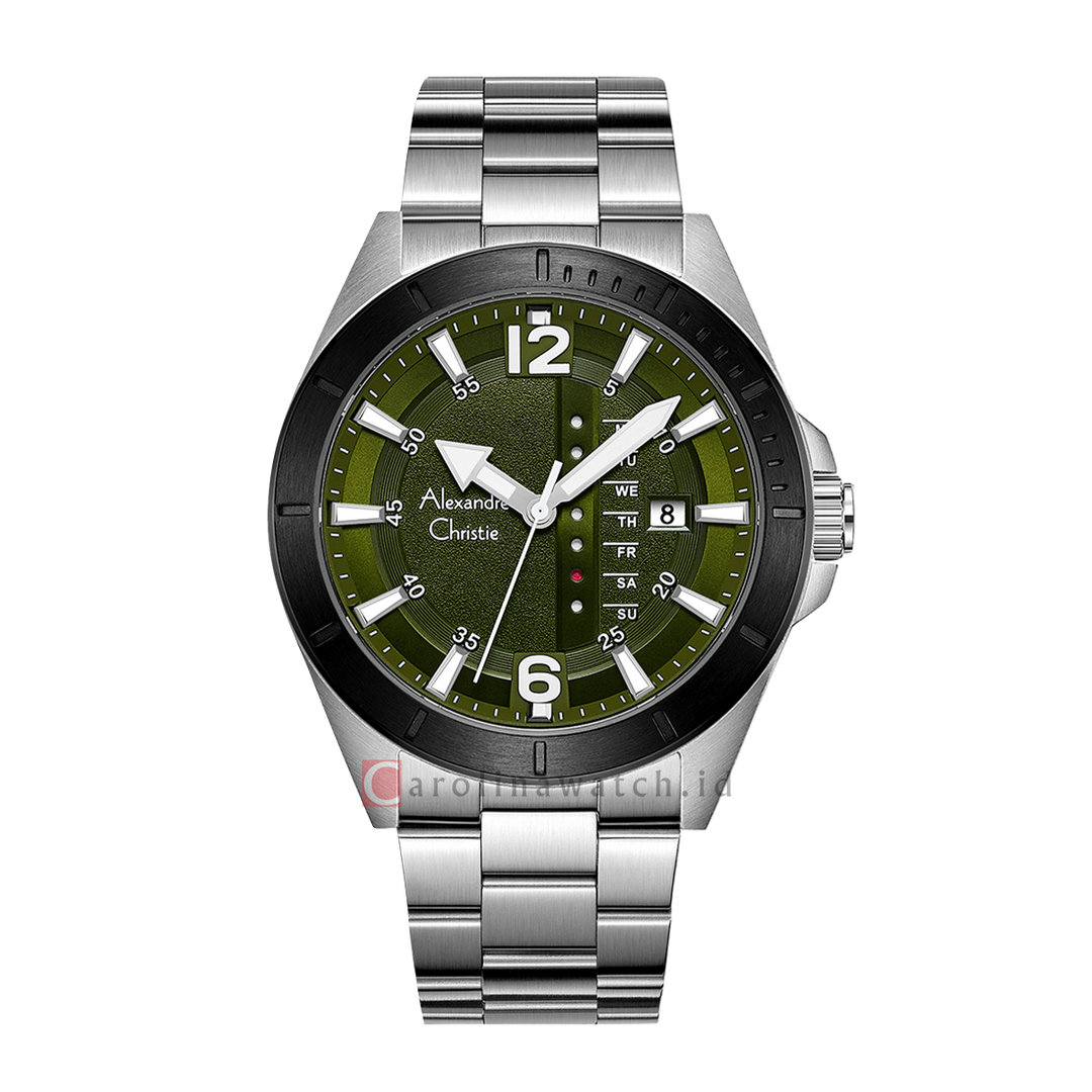 Jam Tangan Alexandre Christie AC 6535 MEBTBGN Men Green Dial Stainless Steel Strap