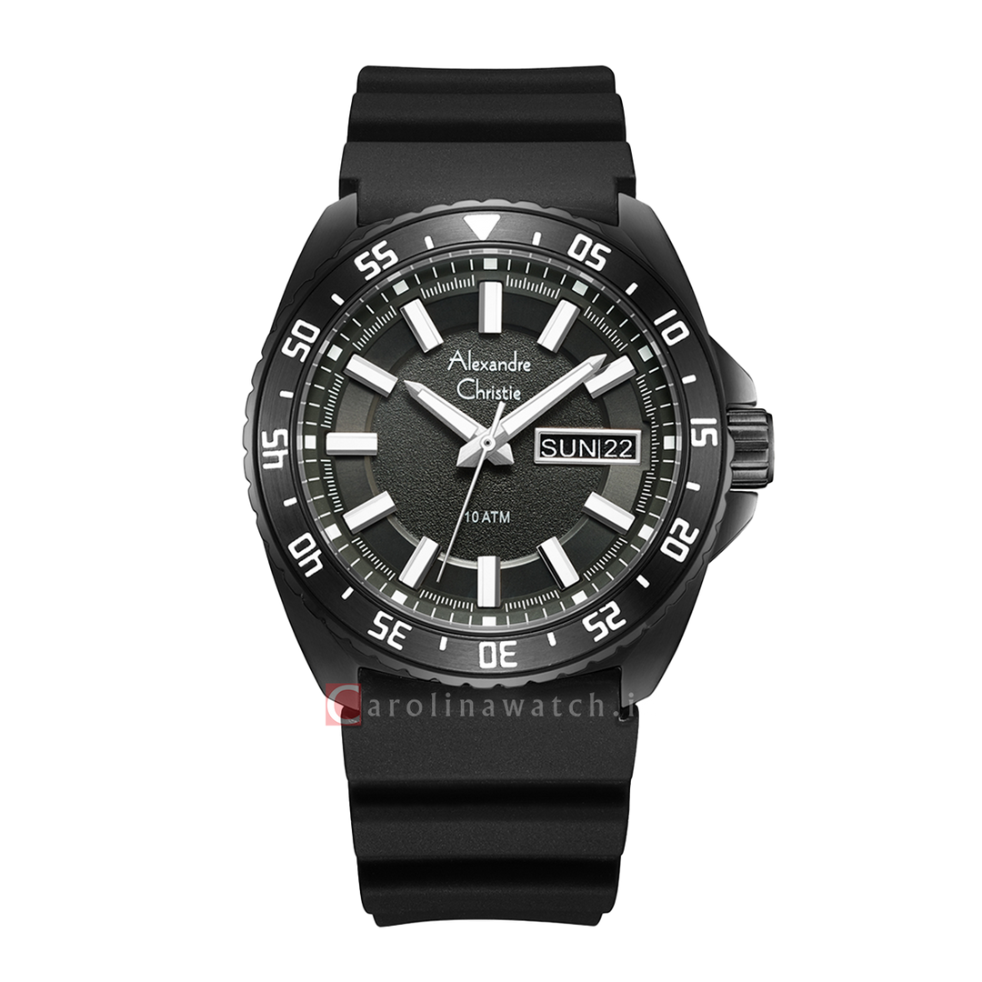 Jam Tangan Alexandre Christie AC 6541 MERIPBA Men Black Dial Black Rubber Strap