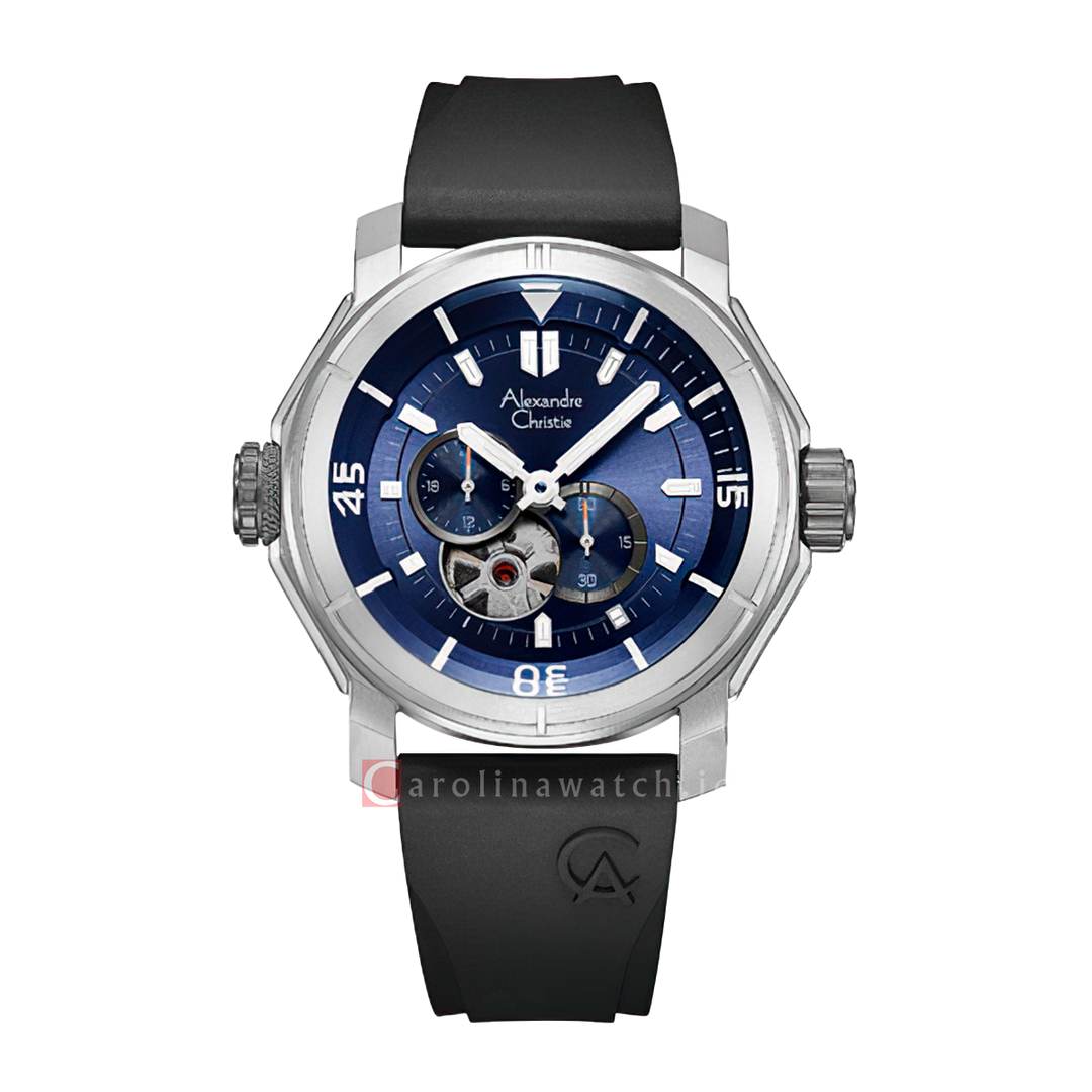Jam Tangan Alexandre Christie AC 6565 MARSSBU Men Blue Dial Black Rubber Strap
