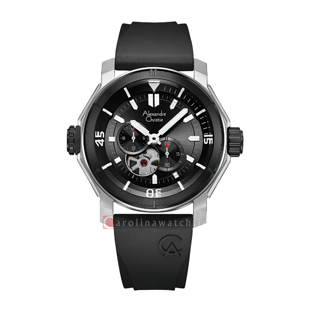 Jam Tangan Alexandre Christie AC 6565 MARTBBA Men Black Dial Black Rubber Strap