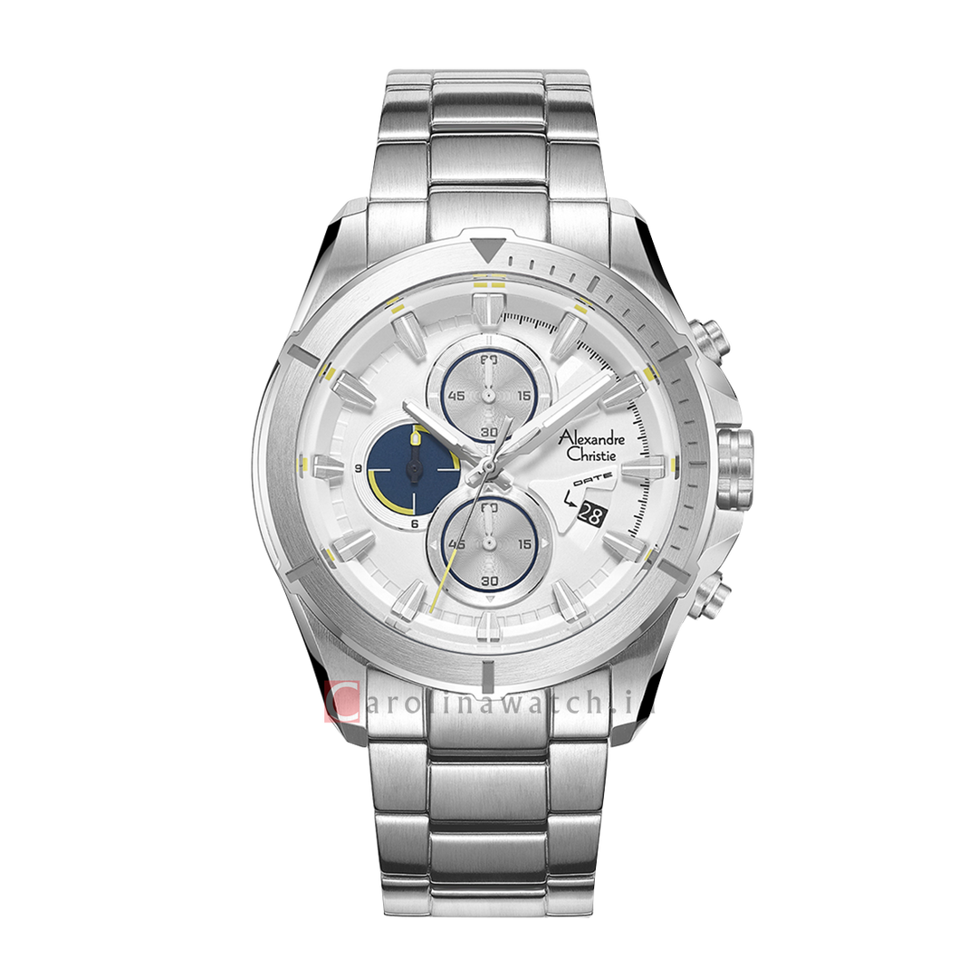 Jam Tangan Alexandre Christie AC 6677 MCBSSSL Men White Dial Stainless Steel Strap