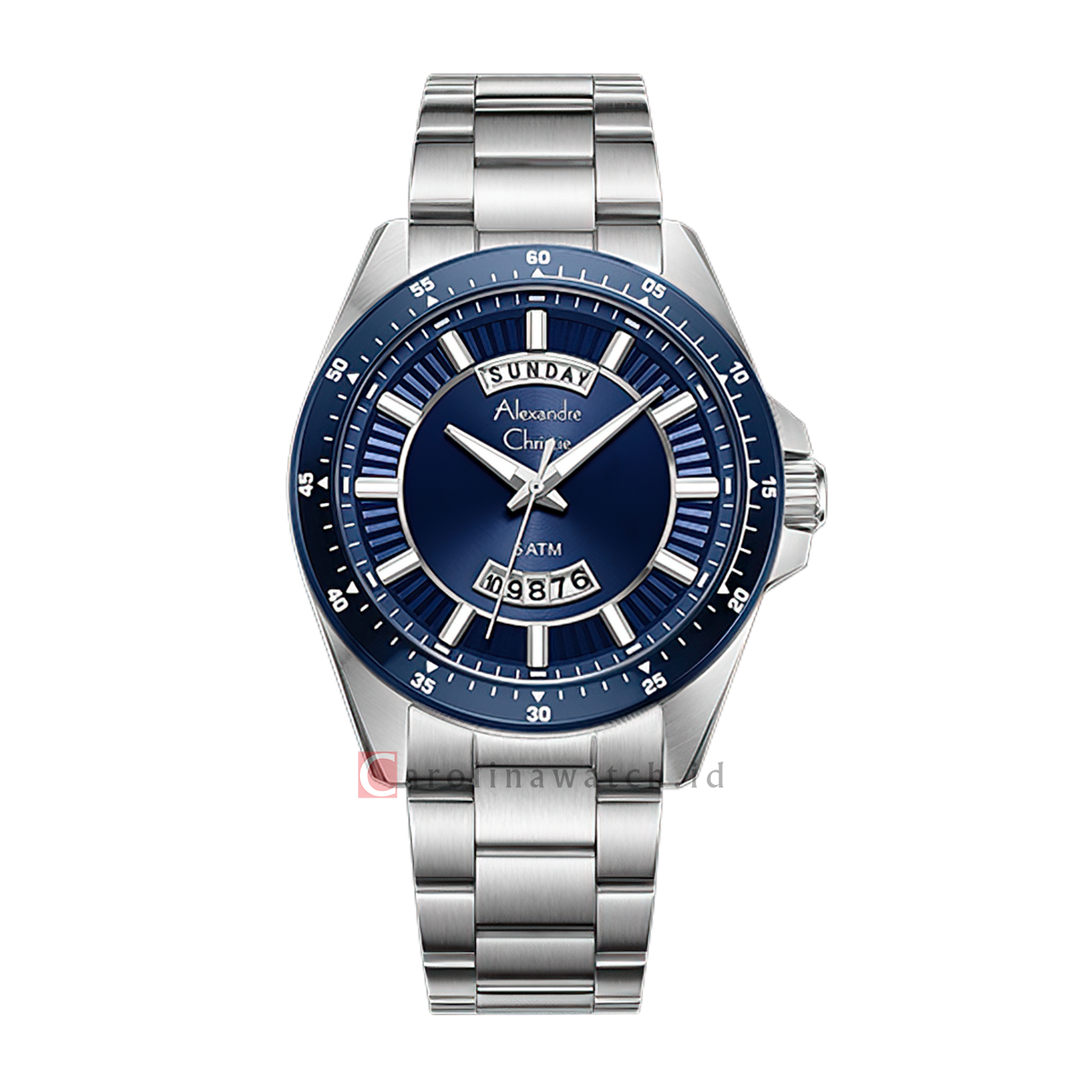Jam Tangan Alexandre Christie AC 6678 MEBTUBU Men Blue Dial Stainless Steel Strap