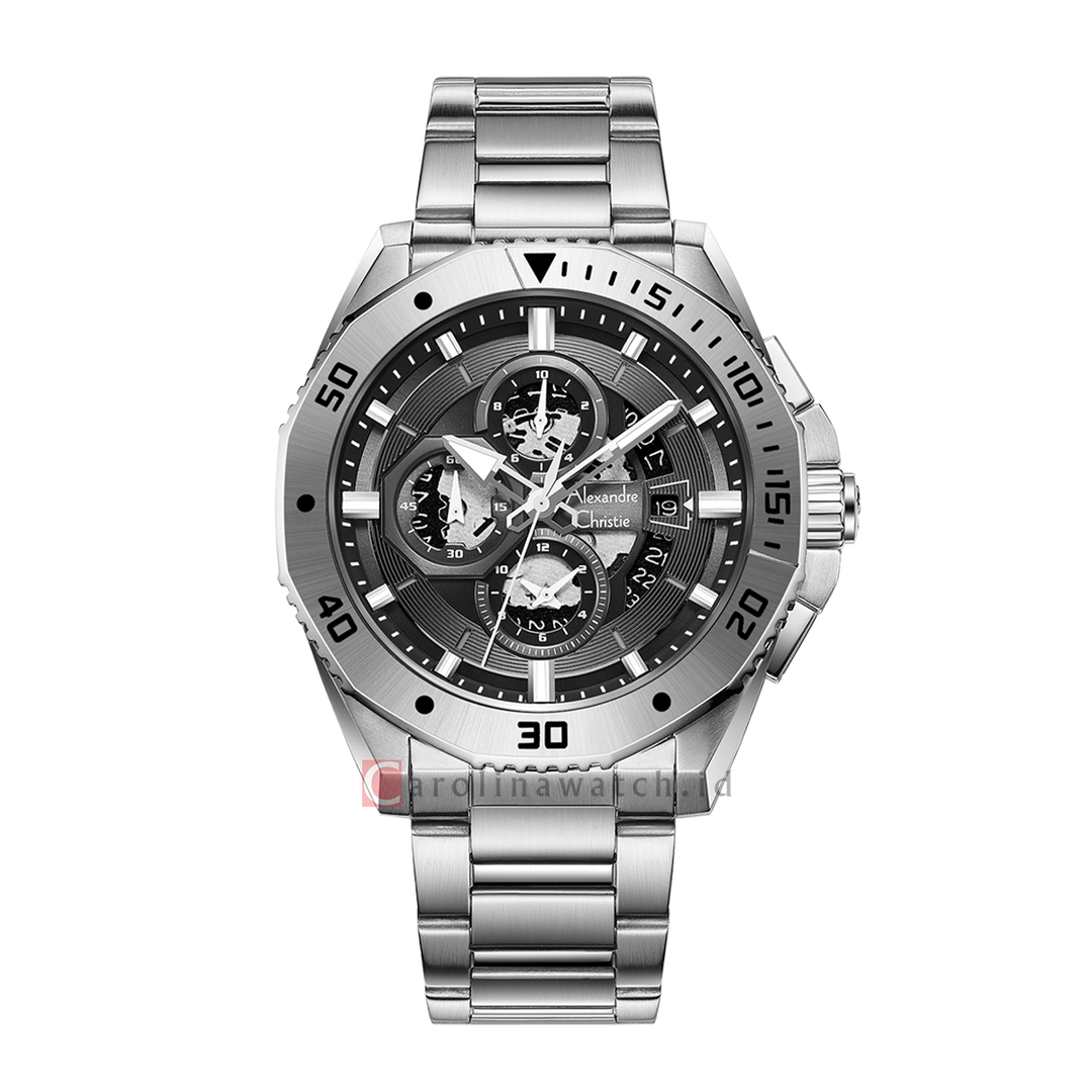Jam Tangan Alexandre Christie AC 6679 MCBSSBA Men Black Dial Stainless Steel Strap