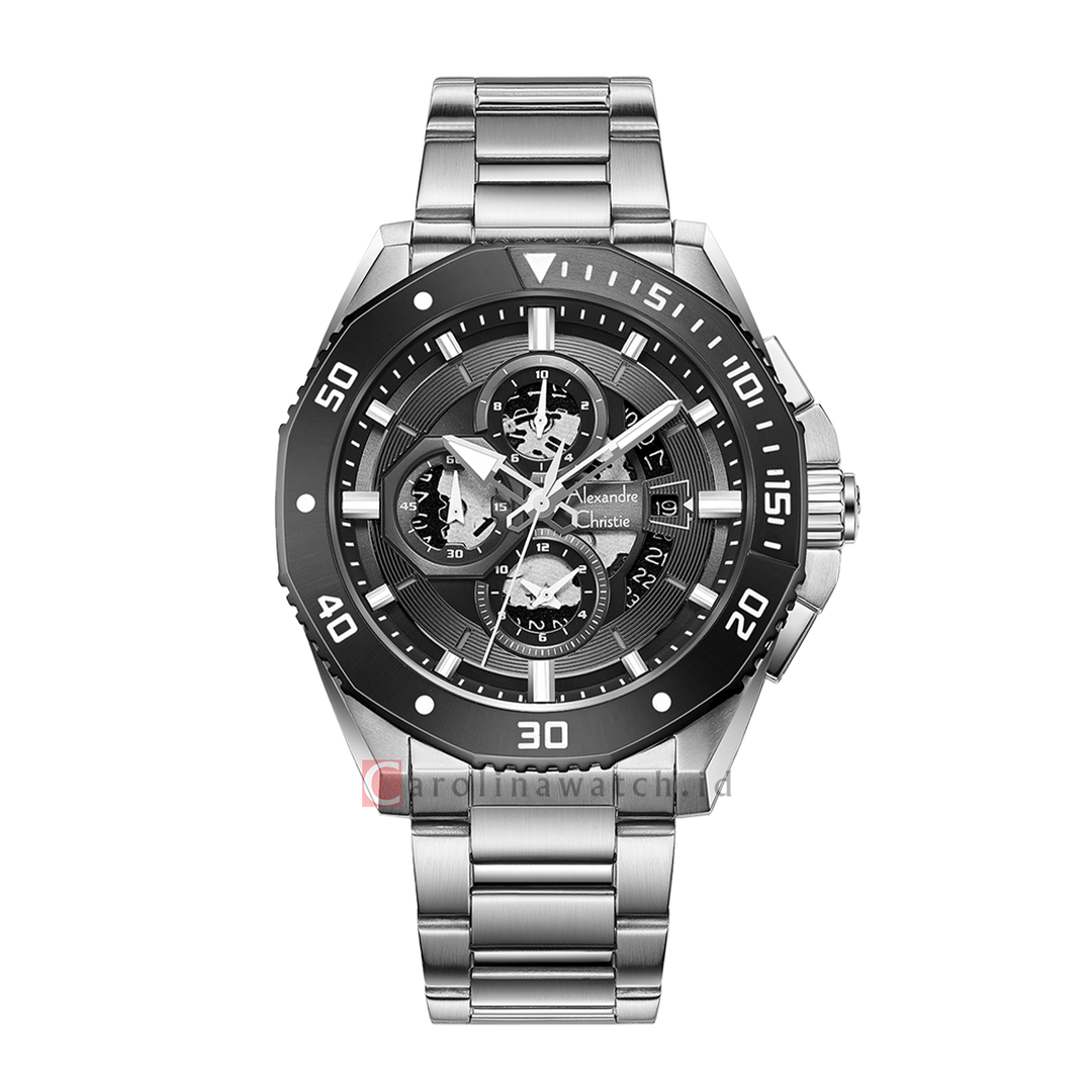 Jam Tangan Alexandre Christie AC 6679 MCBTBBA Men Black Dial Stainless Steel Strap