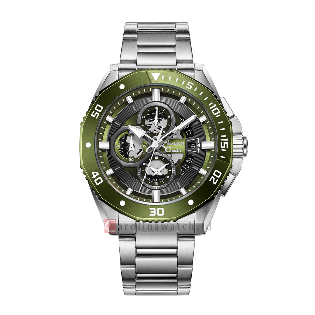 Jam Tangan Alexandre Christie AC 6679 MCBTOGN Men Green Dial Stainless Steel Strap