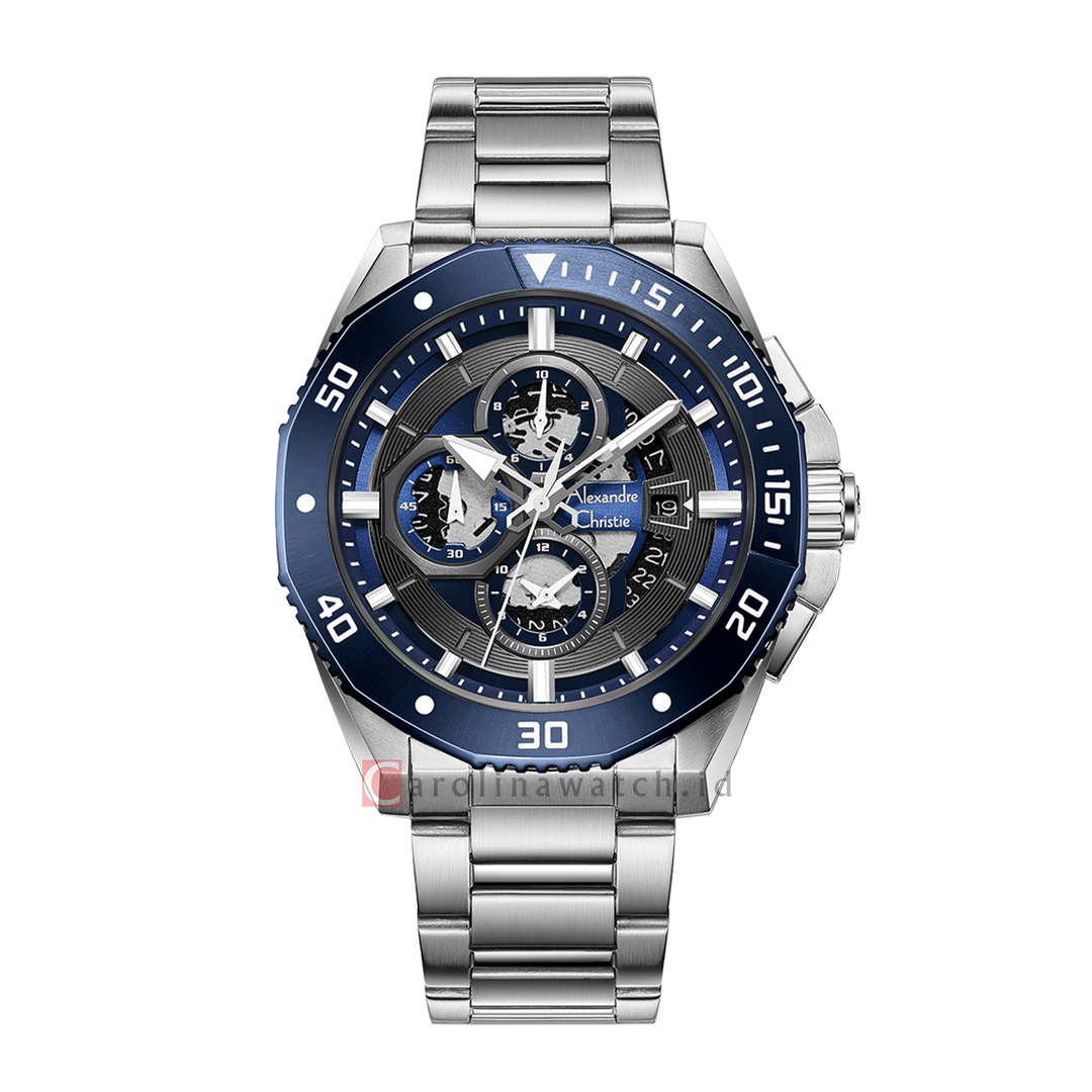 Jam Tangan Alexandre Christie AC 6679 MCBTUBU Men Blue Dial Stainless Steel Strap