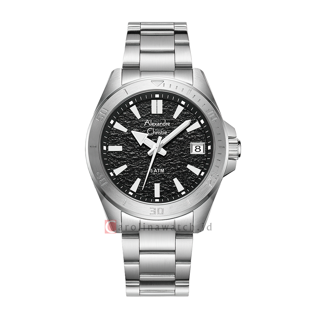 Jam Tangan Alexandre Christie AC 6682 MDBSSBA Men Black Dial Stainless Steel Strap