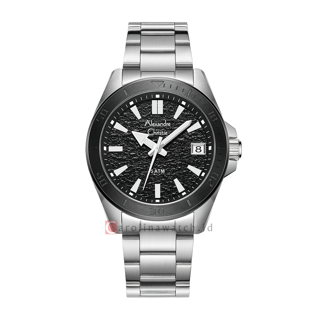 Jam Tangan Alexandre Christie AC 6682 MDBTBBA Men Black Dial Stainless Steel Strap