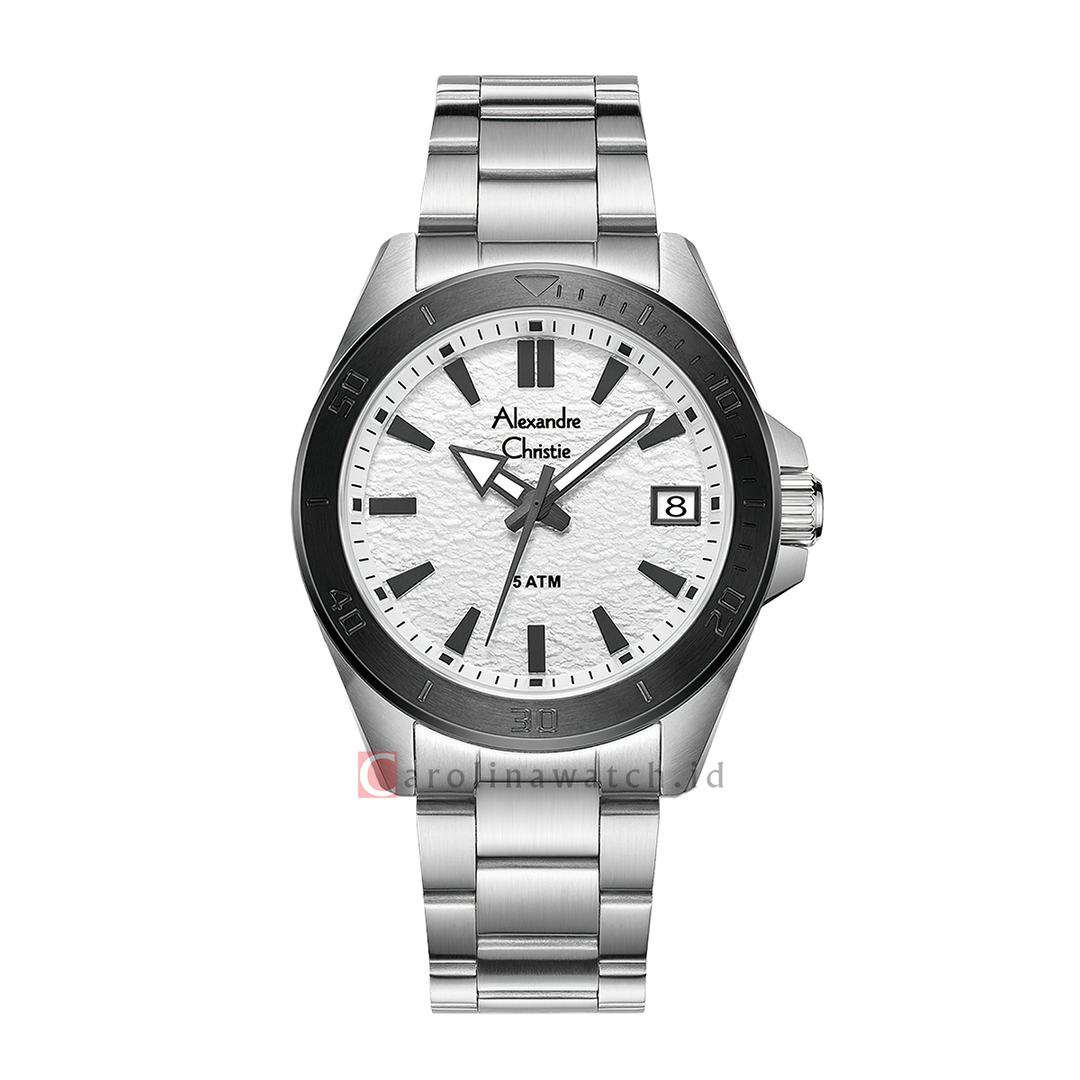 Jam Tangan Alexandre Christie AC 6682 MDBTESL Men White Dial Stainless Steel Strap