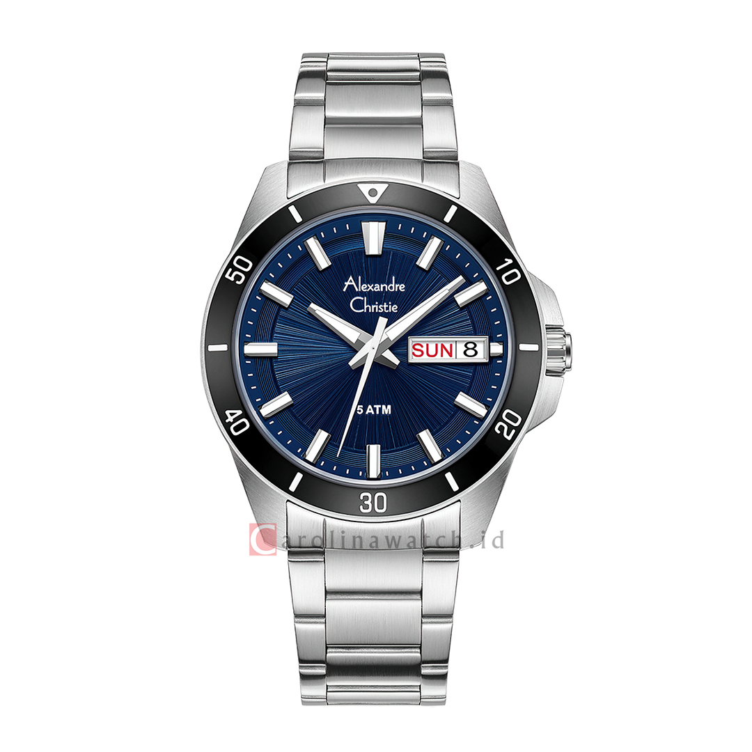 Jam Tangan Alexandre Christie AC 6683 MEBTBBU Men Blue Dial Stainless Steel Strap