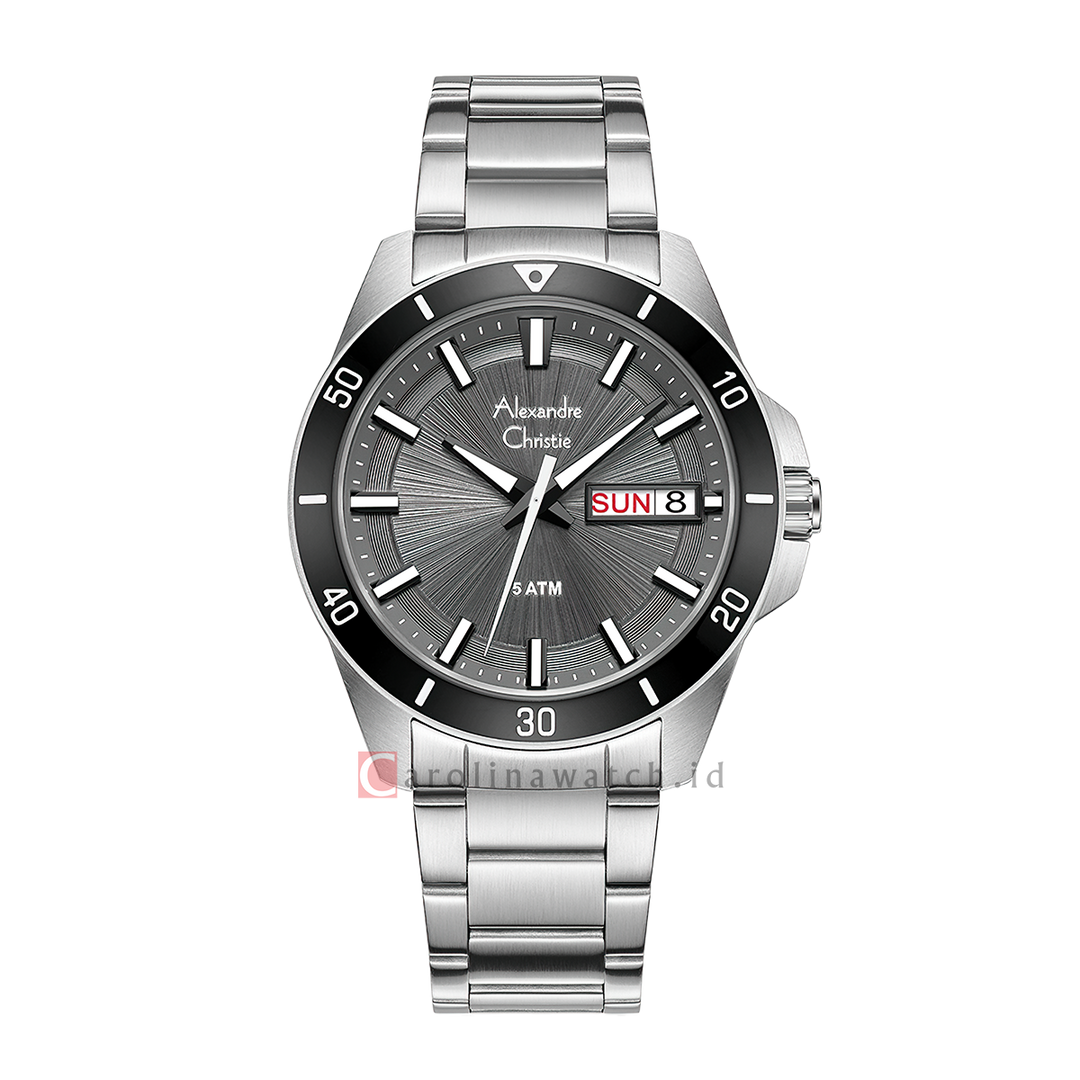 Jam Tangan Alexandre Christie AC 6683 MEBTBLG Men Grey Dial Stainless Steel Strap