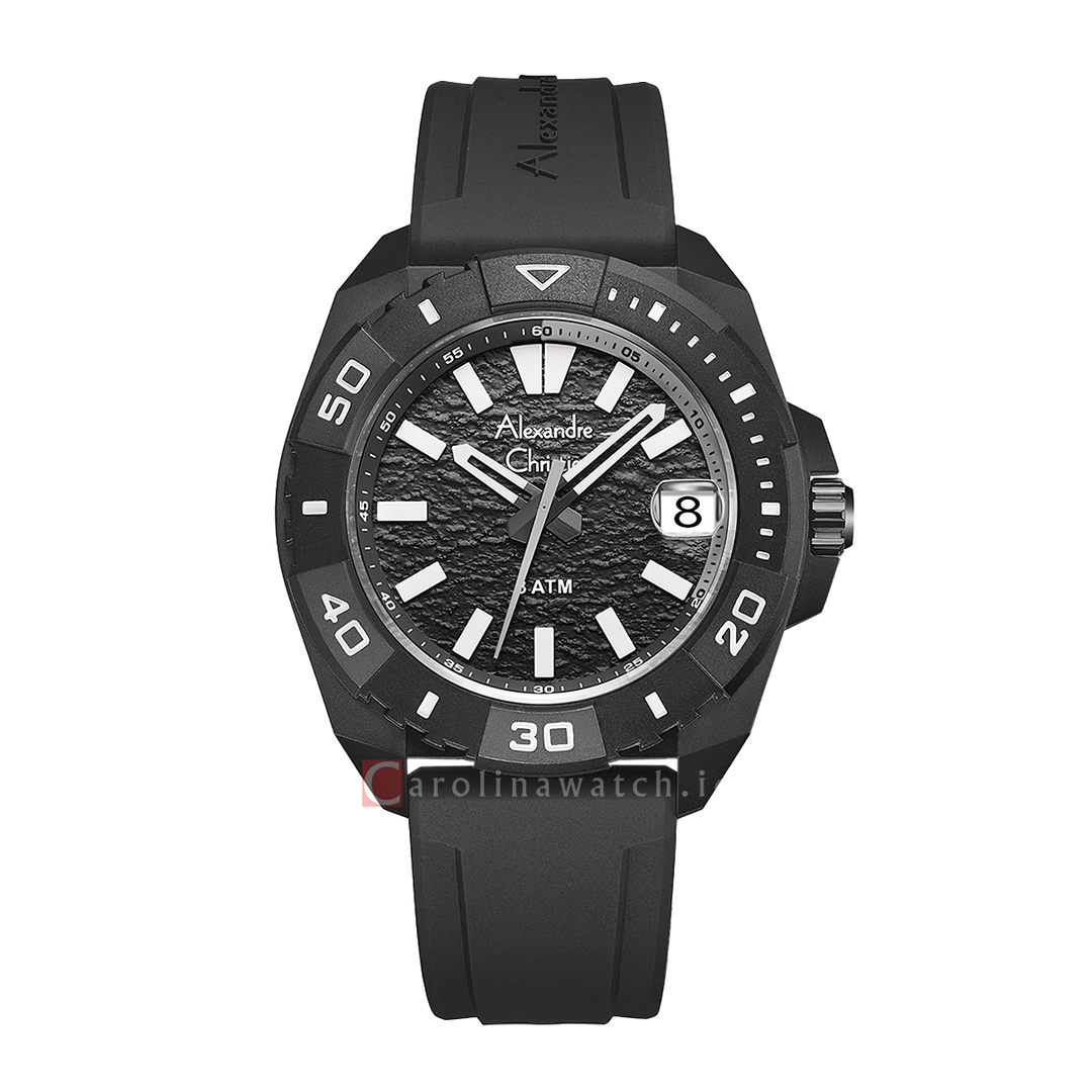 Jam Tangan Alexandre Christie AC 6684 MDRIPBA Men Black Dial Black Rubber Strap