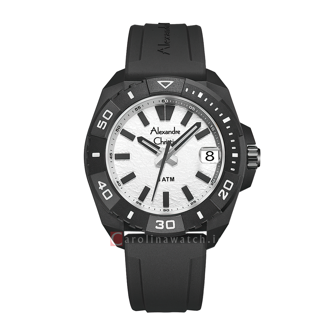 Jam Tangan Alexandre Christie AC 6684 MDRIPSL Men White Dial Black Rubber Strap