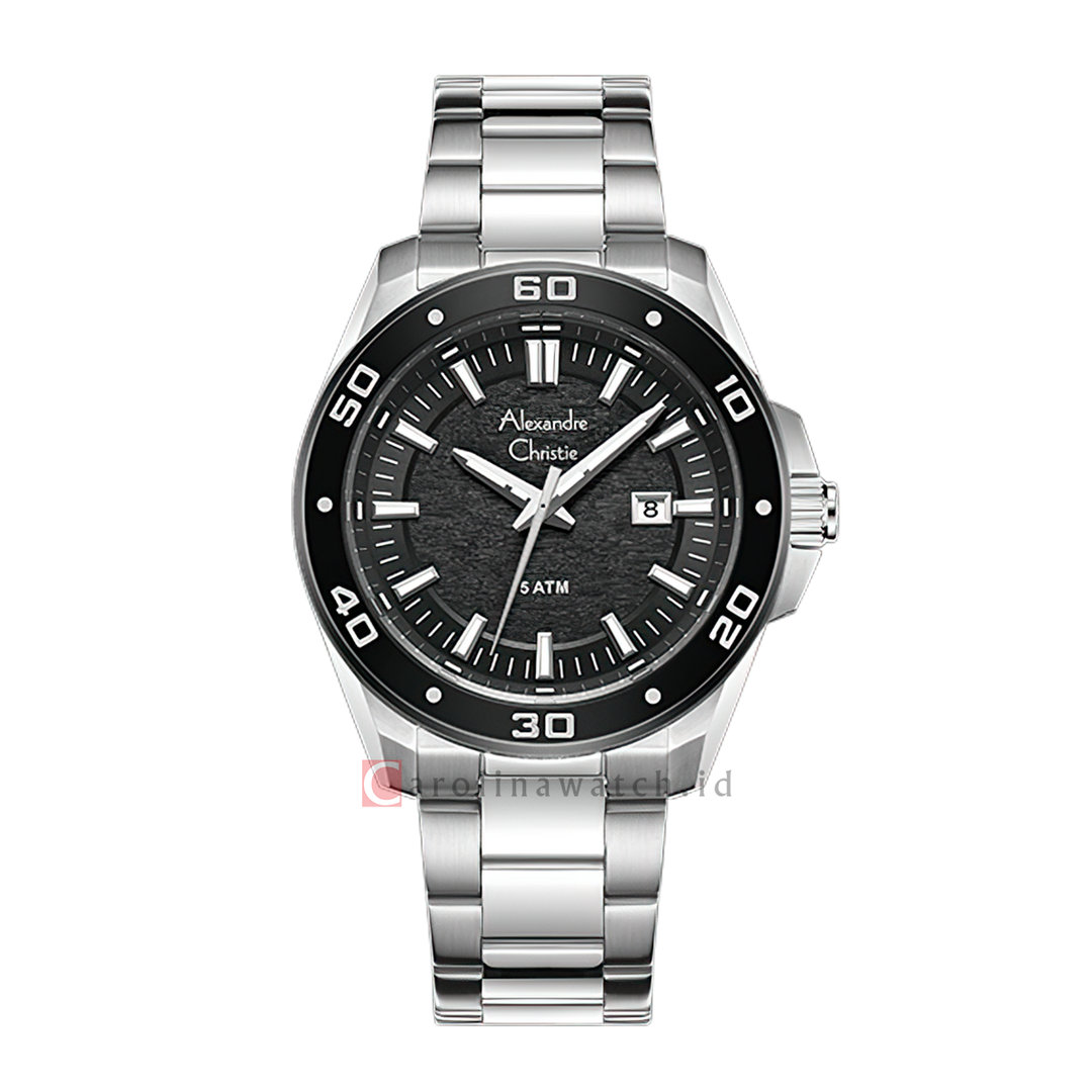 Jam Tangan Alexandre Christie AC 6686 MDBTBBA Men Black Dial Stainless Steel Strap
