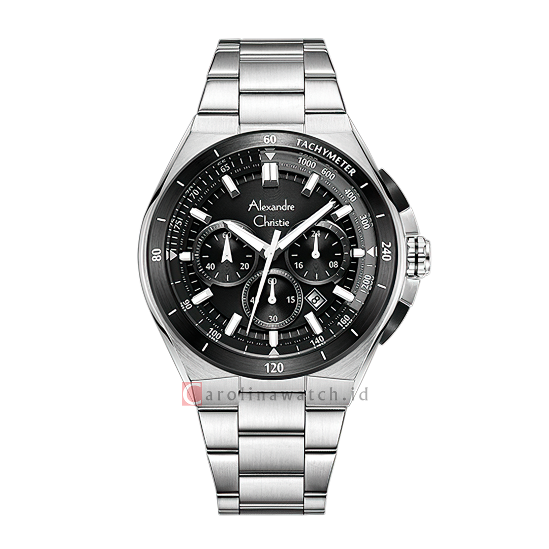 Jam Tangan Alexandre Christie AC 6691 MCFTBBA Men Black Dial Stainless Steel Strap