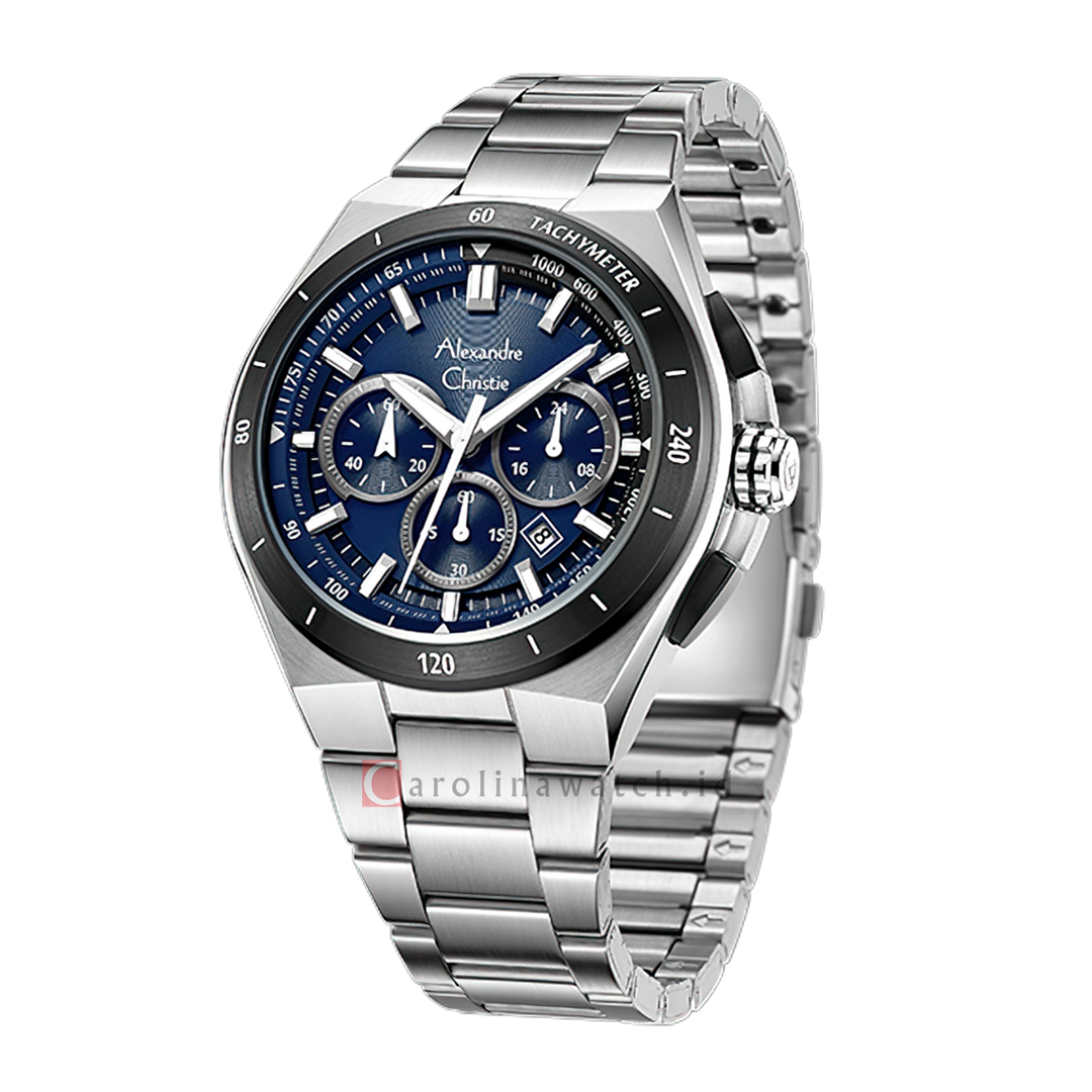 Jam Tangan Alexandre Christie AC 6691 MCFTBBU Men Blue Dial Stainless Steel Strap