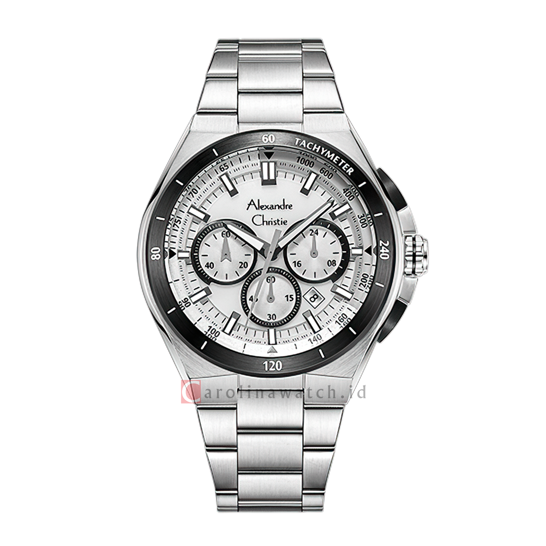 Jam Tangan Alexandre Christie AC 6691 MCFTBSL Men White Dial Stainless Steel Strap
