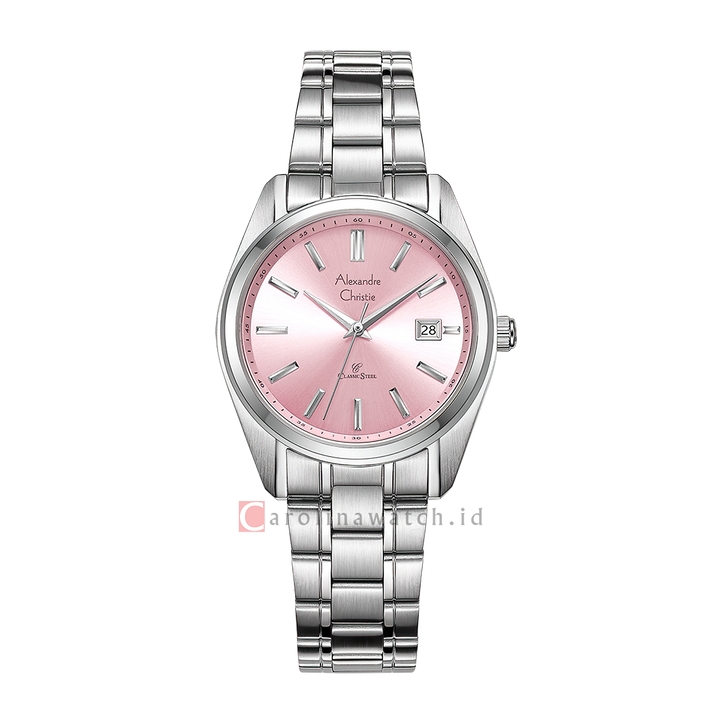 Jam Tangan Alexandre Christie Macaron Series AC 8660 LDBSSLK Women Pink Dial Stainless Steel Strap
