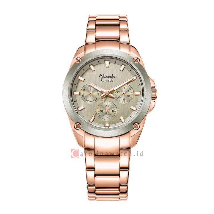Jam Tangan Alexandre Christie AC 8667 BFBRGGR Women Grey Dial Rose Gold Stainless Steel Strap