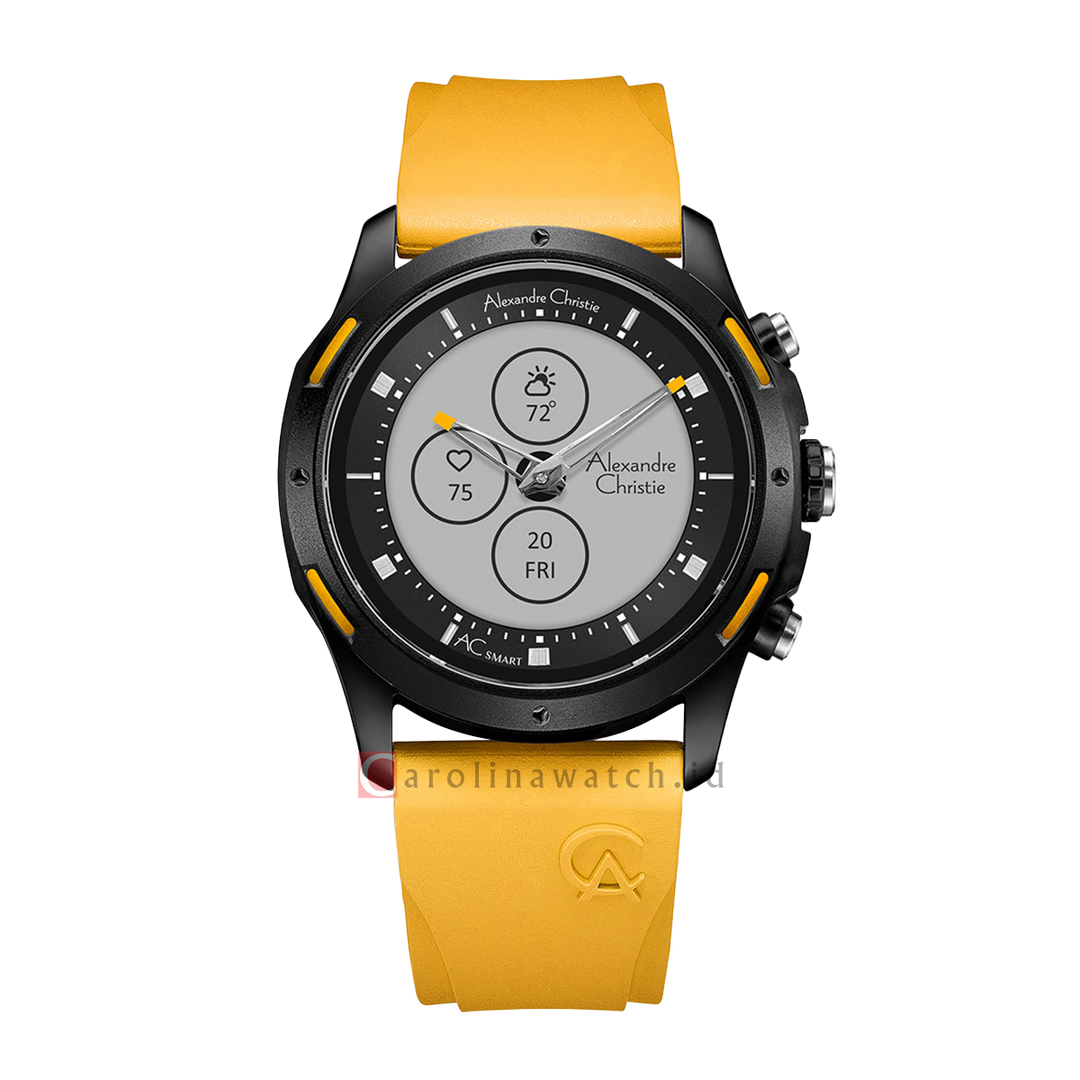 Jam Tangan Alexandre Christie Smartwatch AC S002 MFRIPBAYL Men Digital-Analog Dial Yellow Rubber Strap