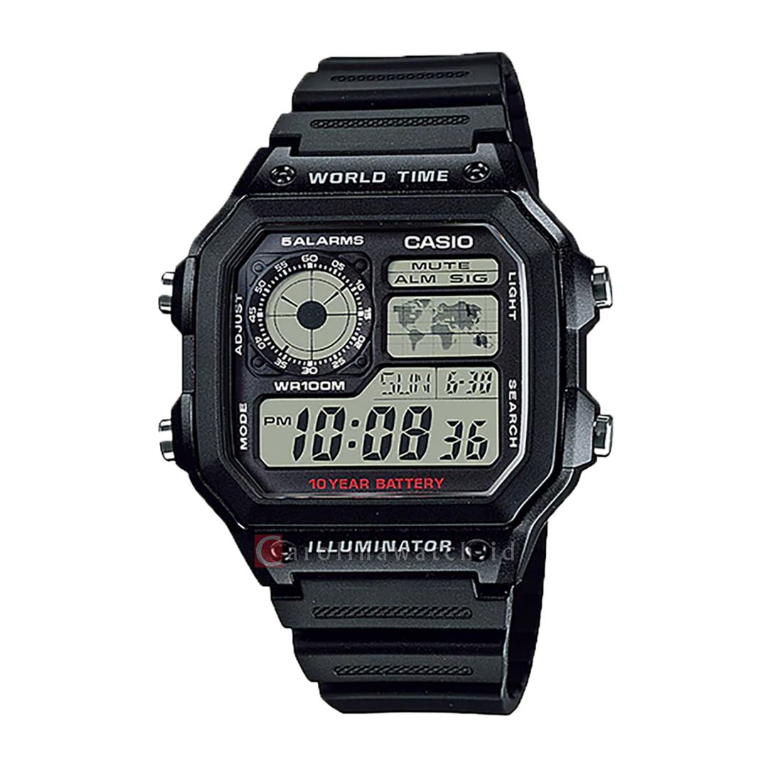 Jam Tangan Casio AE-1200WH-1A Men Digital Dial Black Rubber Strap