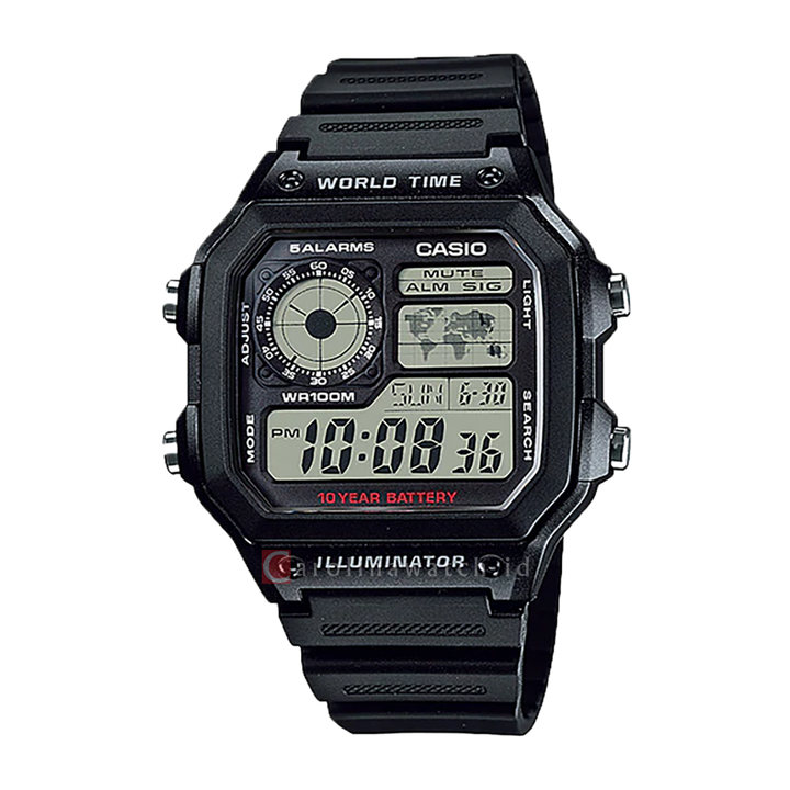 Jam Tangan Casio AE-1200WH-1A Men Digital Dial Black Rubber Strap