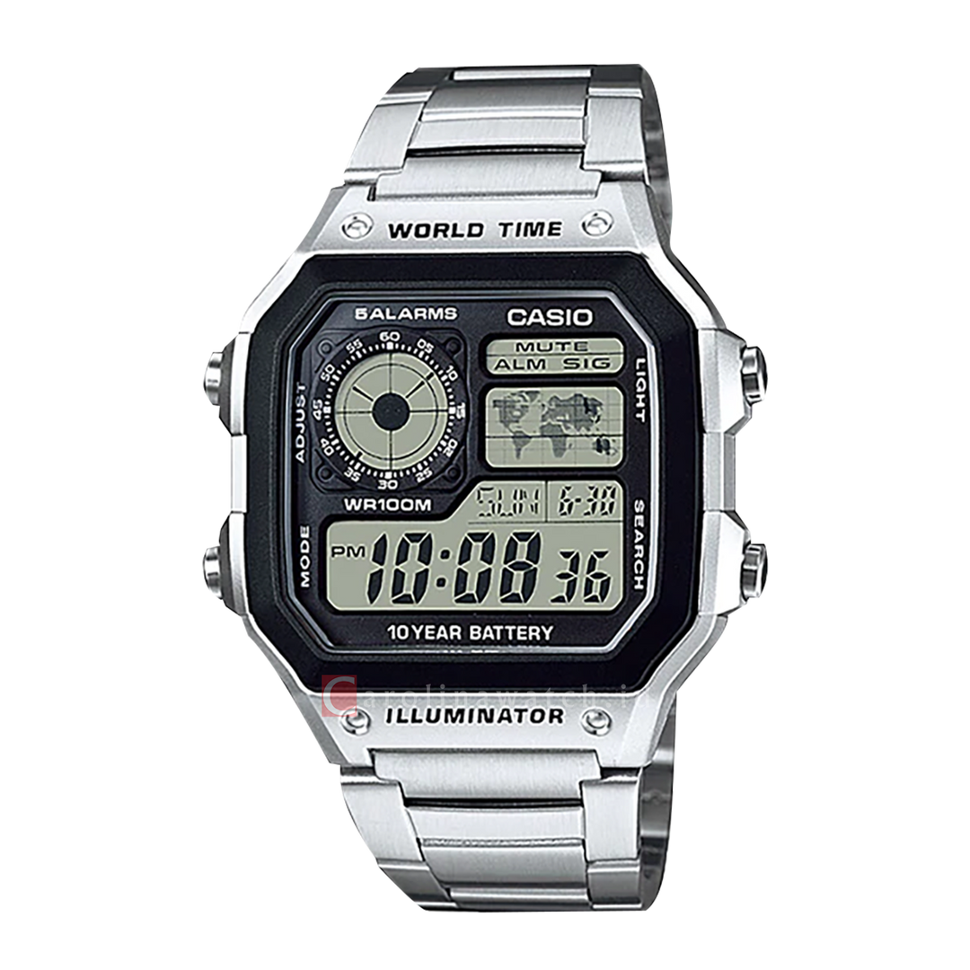 Jam Tangan Casio General AE-1200WHD-1A Men Digital Dial Stainless Steel Strap