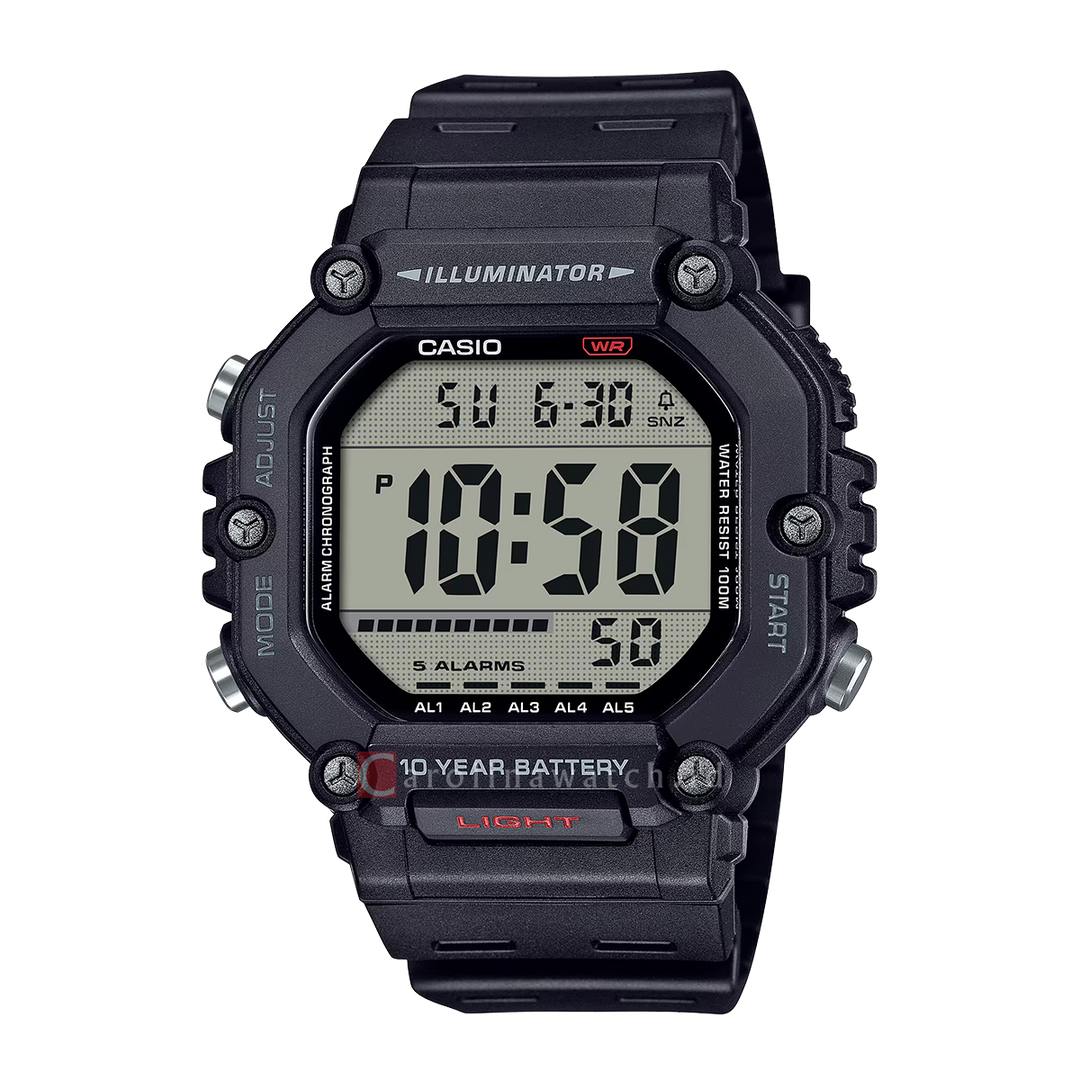 Jam Tangan Casio AE-1600H-1A Men 10 Year Battery Life Black Dial Black Rubber Band