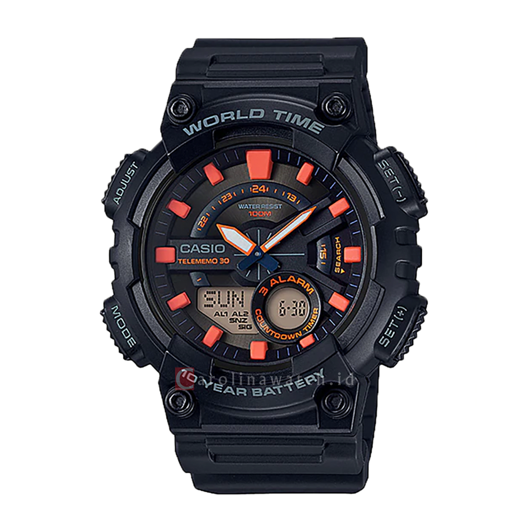 Jam Tangan Casio Youth AEQ-110W-1A2 Men Black Analog-Digital Dial Black Resin Band