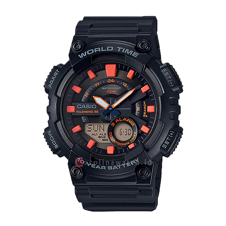 Jam Tangan Casio Youth AEQ-110W-1A2 Men Black Analog-Digital Dial Black Resin Band