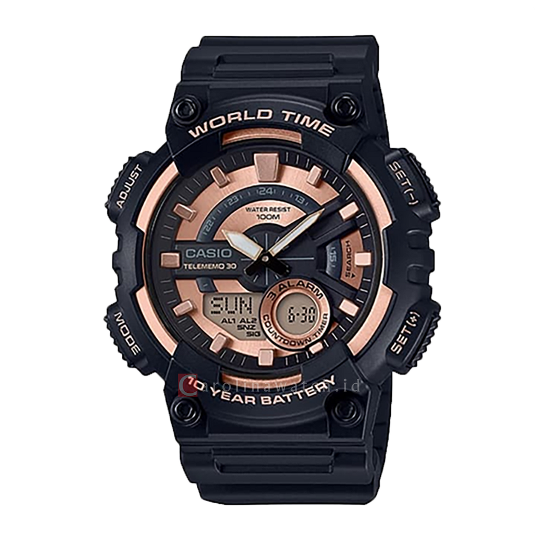 Jam Tangan Casio General AEQ-110W-1A3 Men Digital Analog Dial Black Resin Band