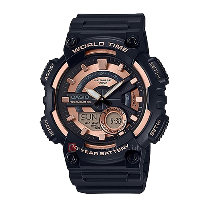 Jam Tangan Casio General AEQ-110W-1A3 Men Digital Analog Dial Black Resin Band