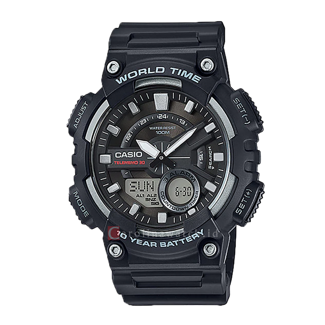 Jam Tangan Casio AEQ-110W-1A Men Analog-Digital Dial Black Resin Band