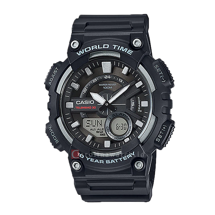 Jam Tangan Casio AEQ-110W-1A Men Analog-Digital Dial Black Resin Band
