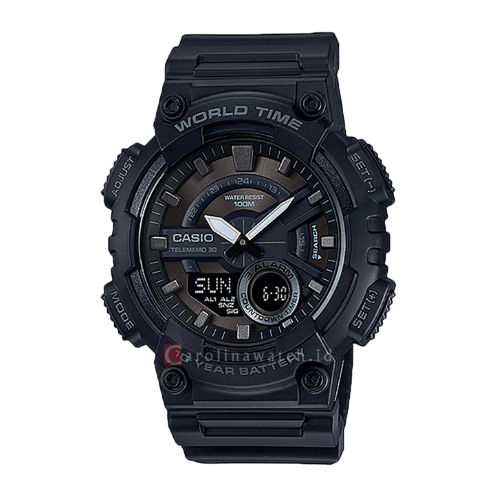 Jam Tangan Casio General AEQ-110W-1B Men Digital Analog Dial Black Resin Band