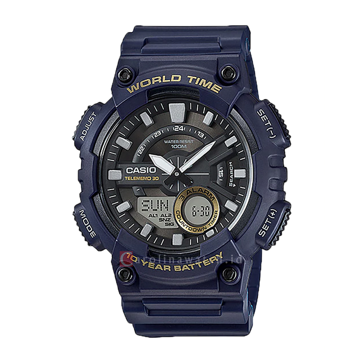 Jam Tangan Casio General AEQ-110W-2A Men Digital Analog Dial Blue Resin Band