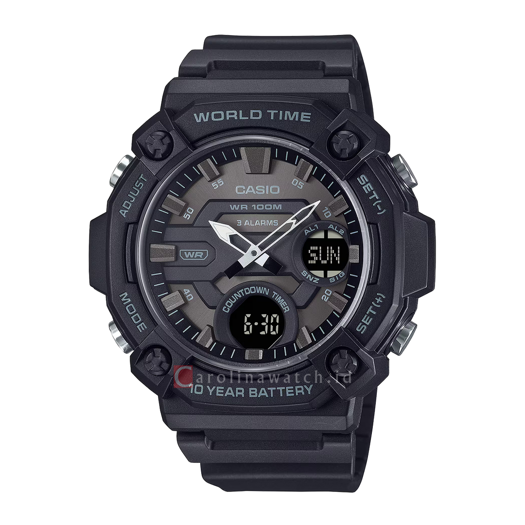 Jam Tangan Casio Analog-Digital Combination AEQ-120W-1B Men Analog-Digital Dial Black Resin Band