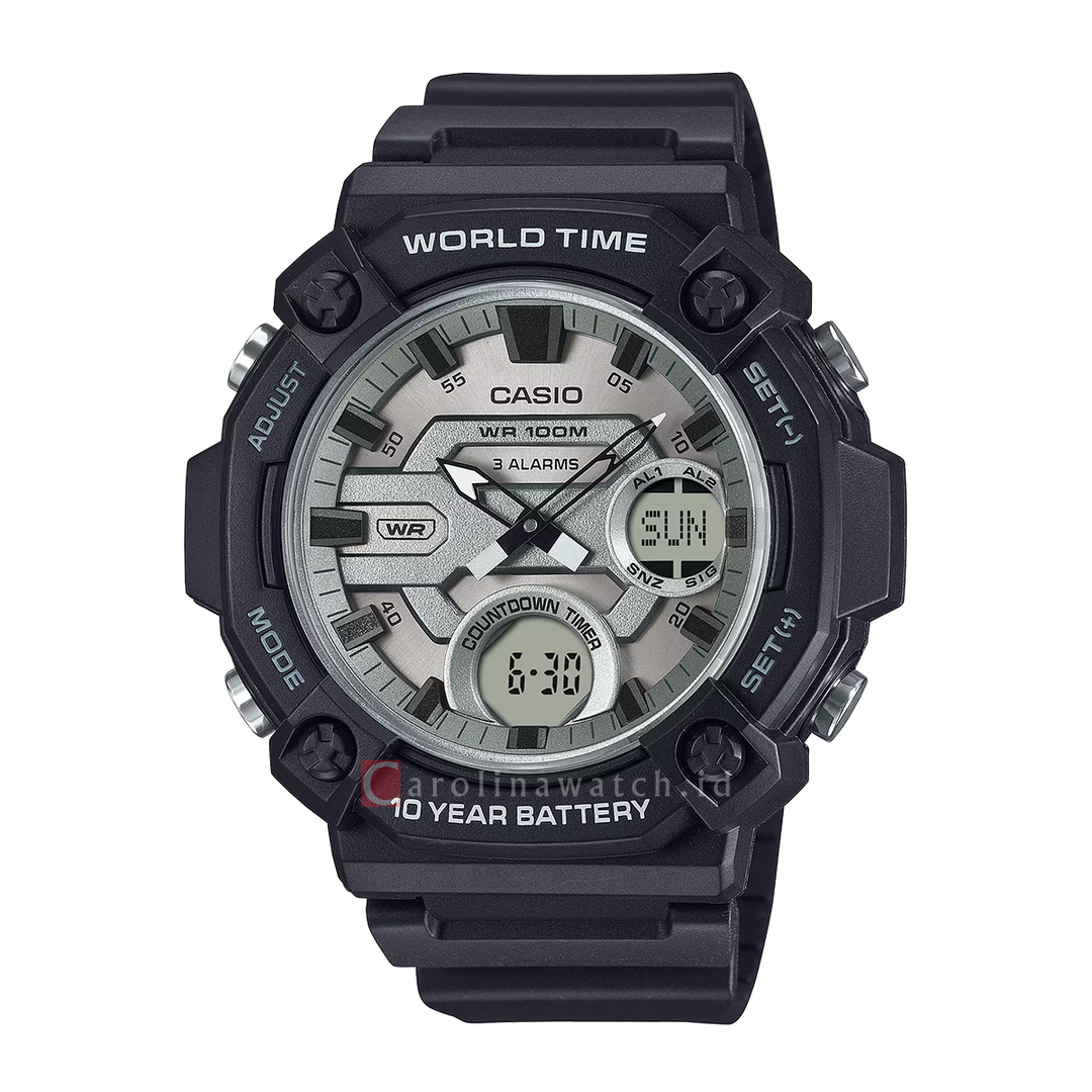 Jam Tangan Casio Analog-Digital Combination AEQ-120W-7A Men Silver Analog-Digital Dial Black Resin Band